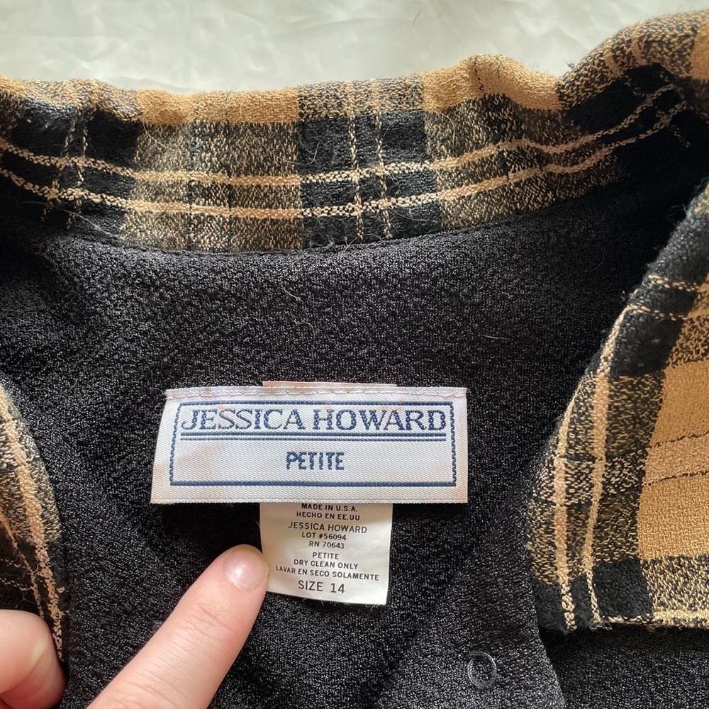 Vintage Jessica Howard Black Short Sleeve Button Down with Plaid Details - Picture 4 of 4